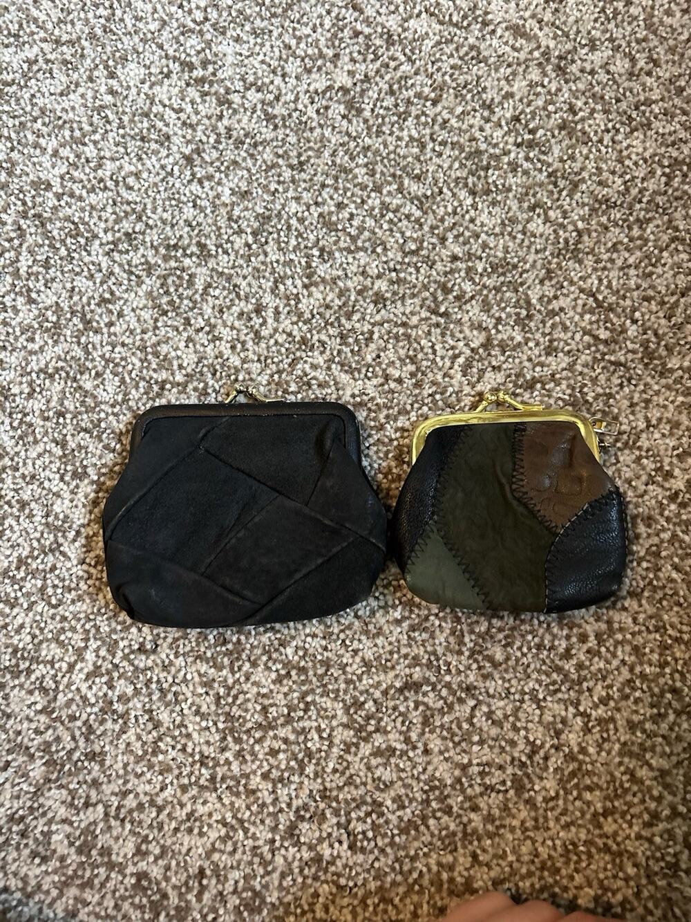 Two Genuine Leather Kisslock Wallet Coin Purses Patchwork & Solid Leather